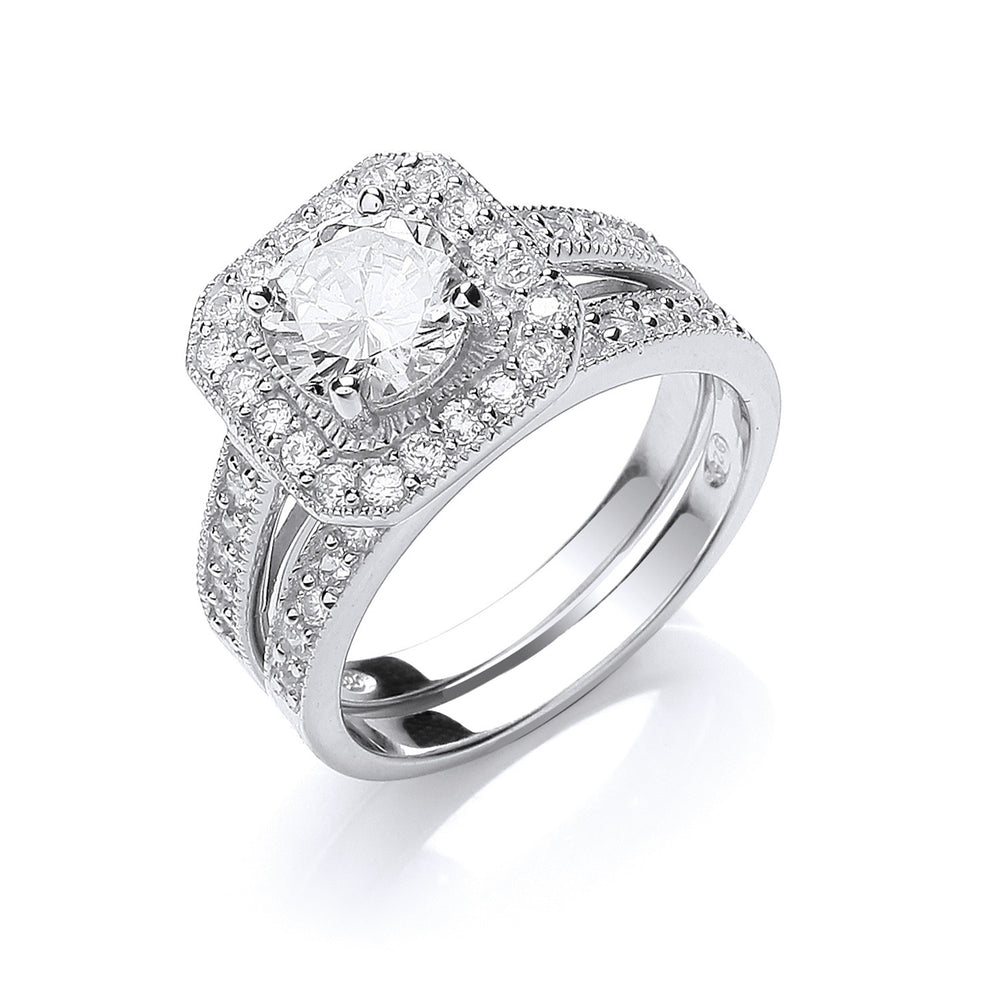 Silver Bridal Set Cubic Zirconia Rings – product view