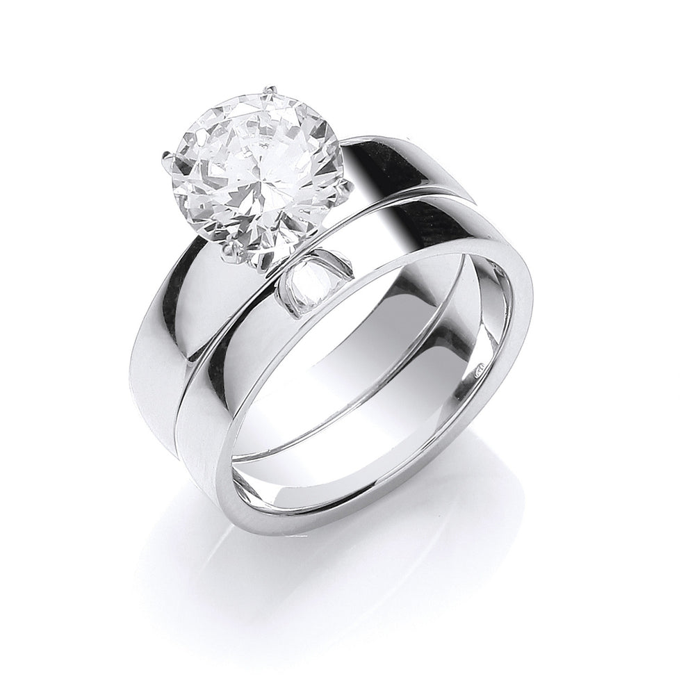 Silver Cubic Zirconia Solitaire Bridal Set Rings – product view