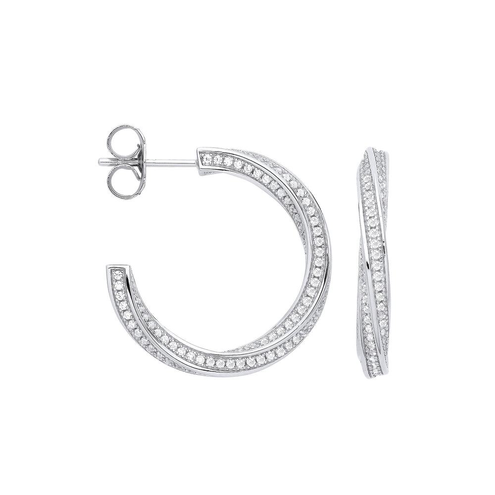 Silver Cubic Zirconia Twist Hoop Earrings