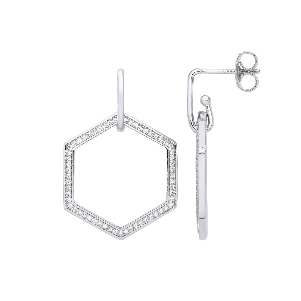 Silver Honeycomb Cubic Zirconia Earrings