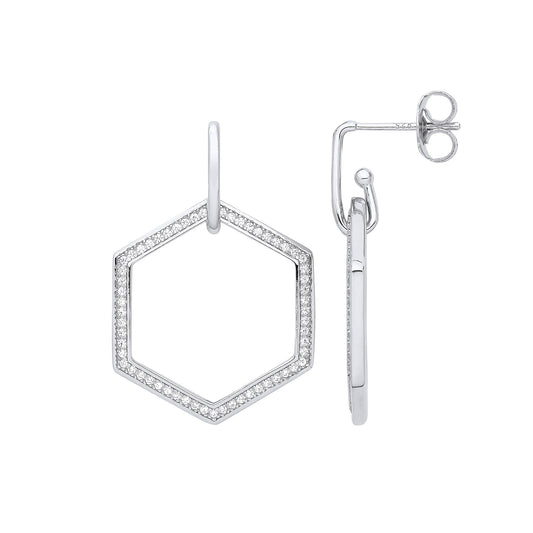 Silver Honeycomb Cubic Zirconia Earrings