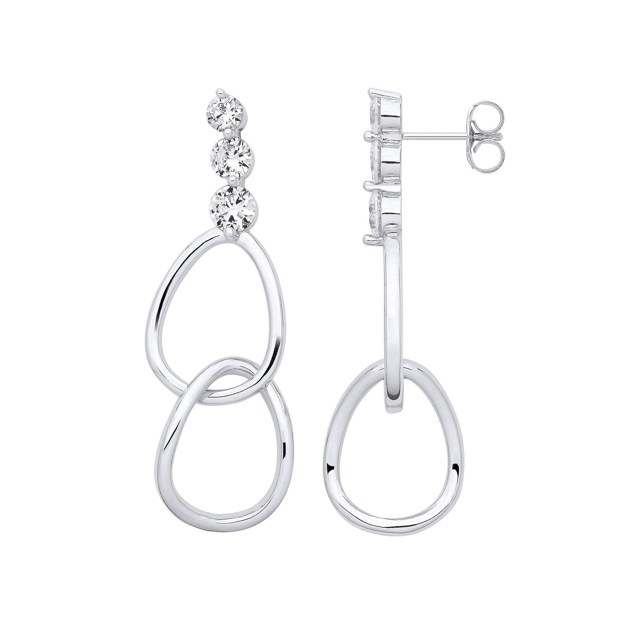 Silver Interlocked Teardrop Cubic Zirconia Earrings