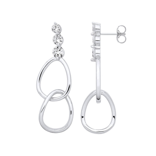 Silver Interlocked Teardrop Cubic Zirconia Earrings