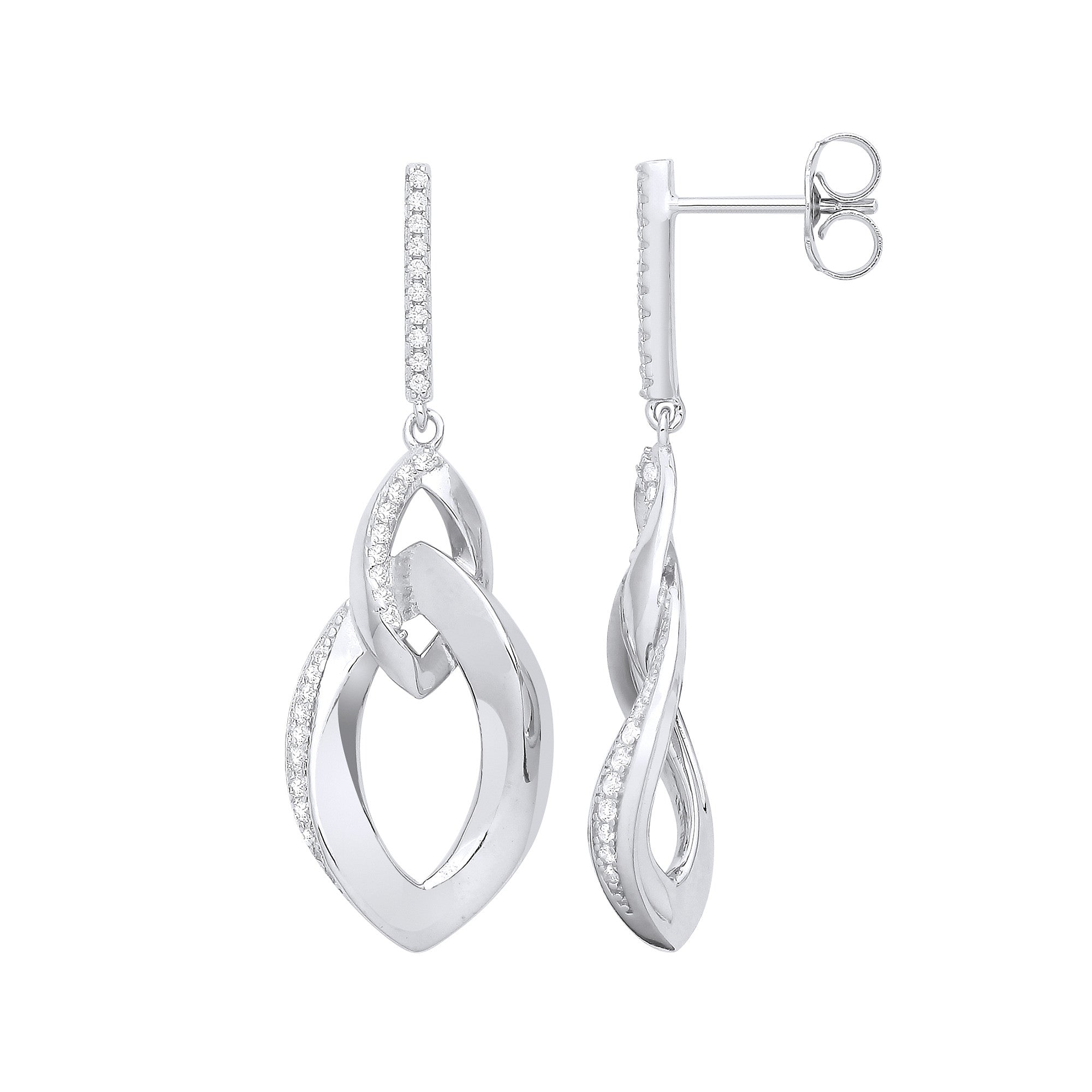 Silver Graduated Oval Cubic Zirconia Drop Earrings