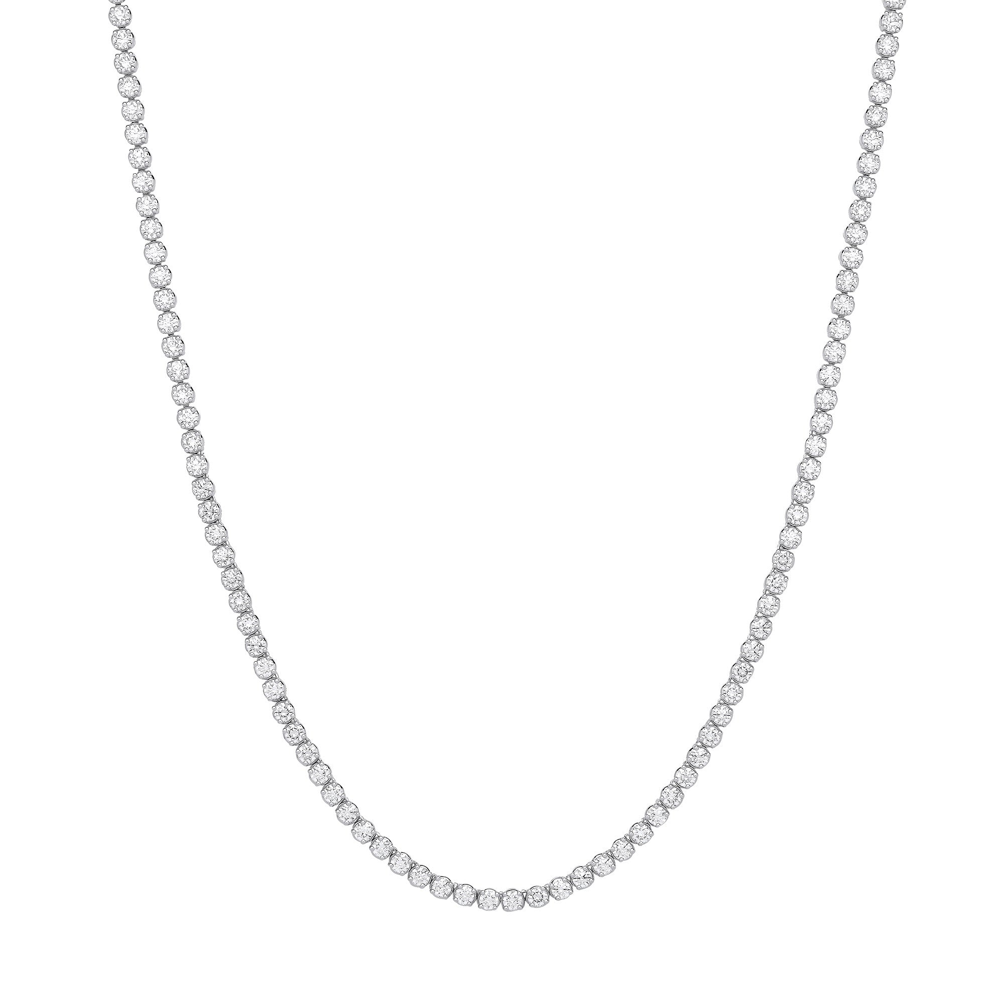 9ct White Gold 15.00ctw LAB GROWN 17" Diamond Tennis Necklace White GoldI Certified