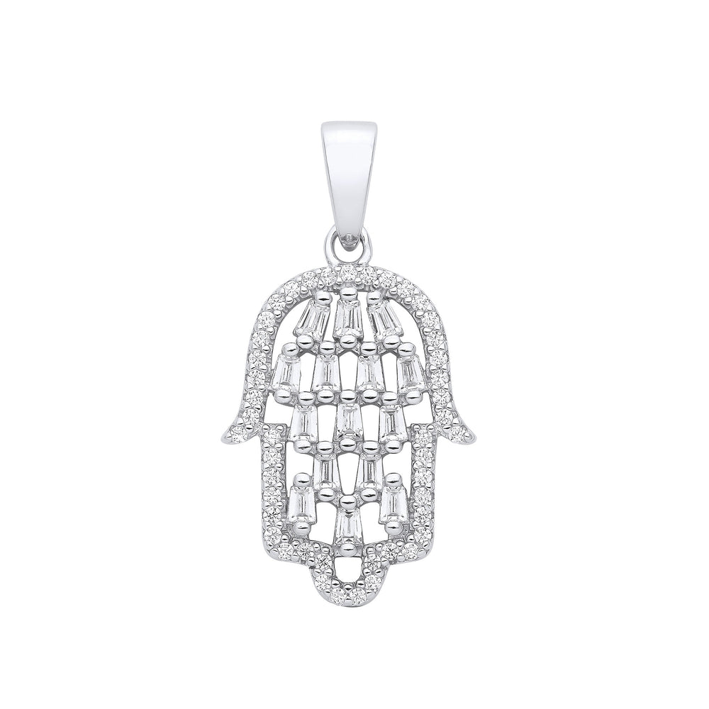 Silver Hamsa Cubic Zirconia Pendant – product view
