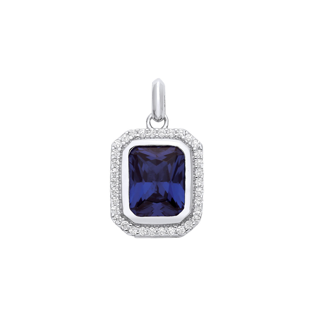 Silver Blue Octagon Cubic Zirconia Pendant