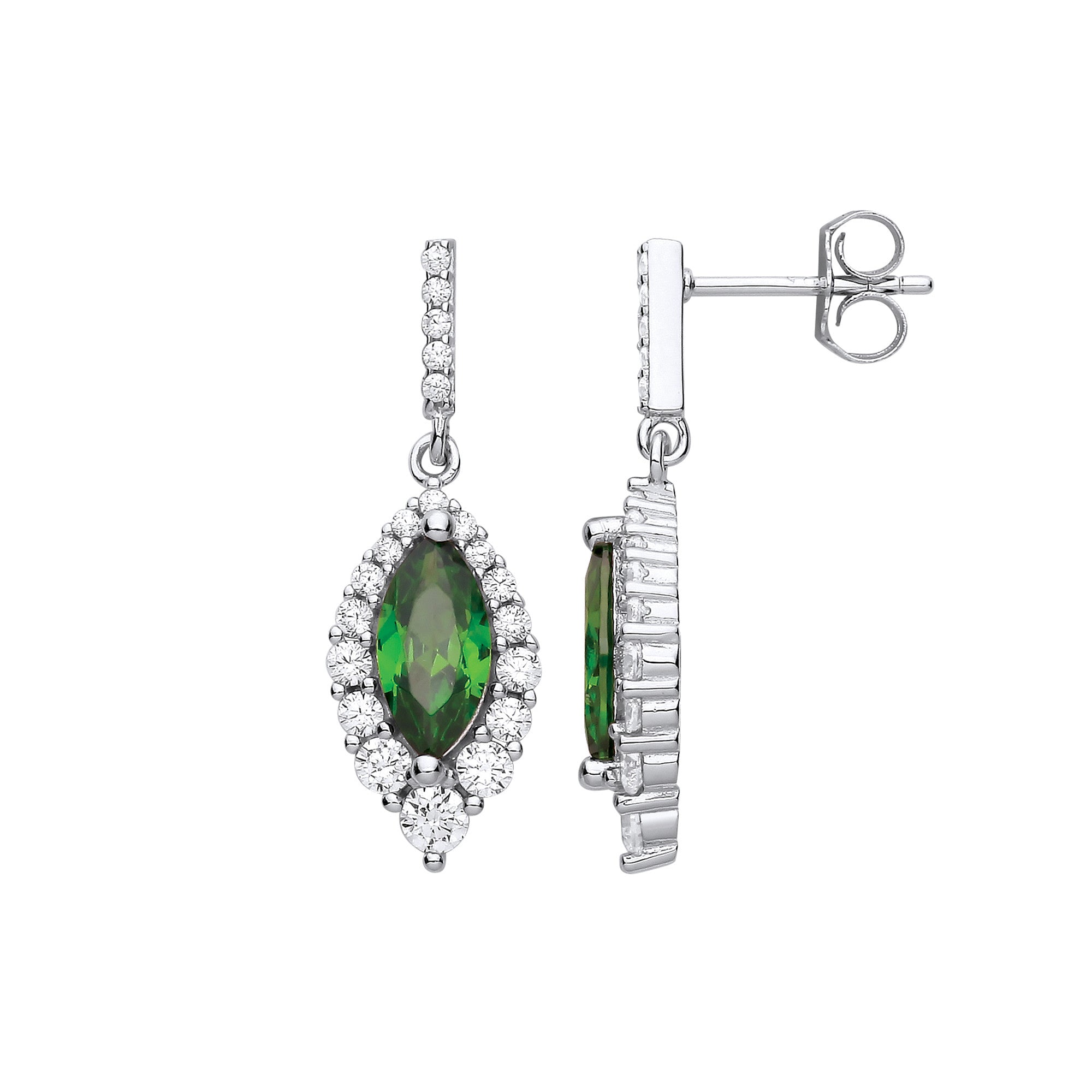 Silver Green Marquise Cubic Zirconia Drop Earrings