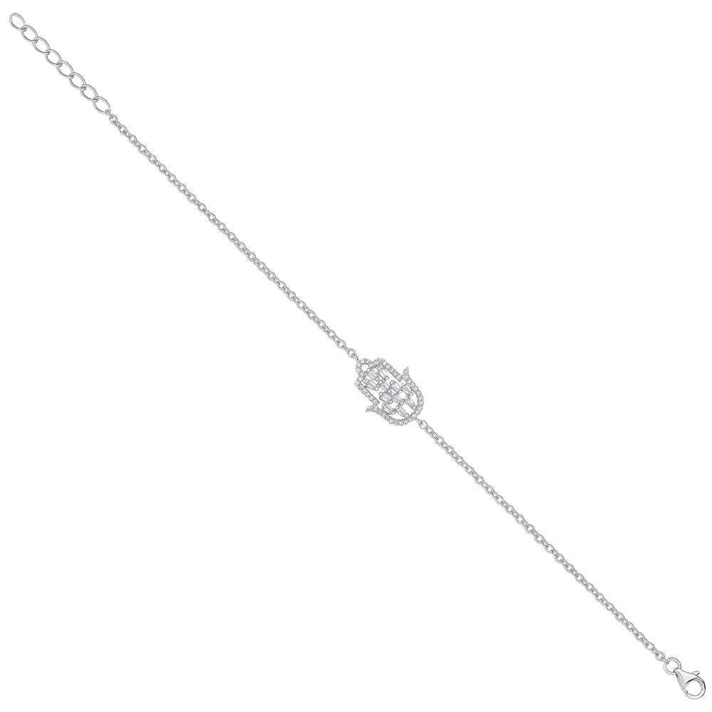 Silver Cubic Zirconia Hamsa Bracelet