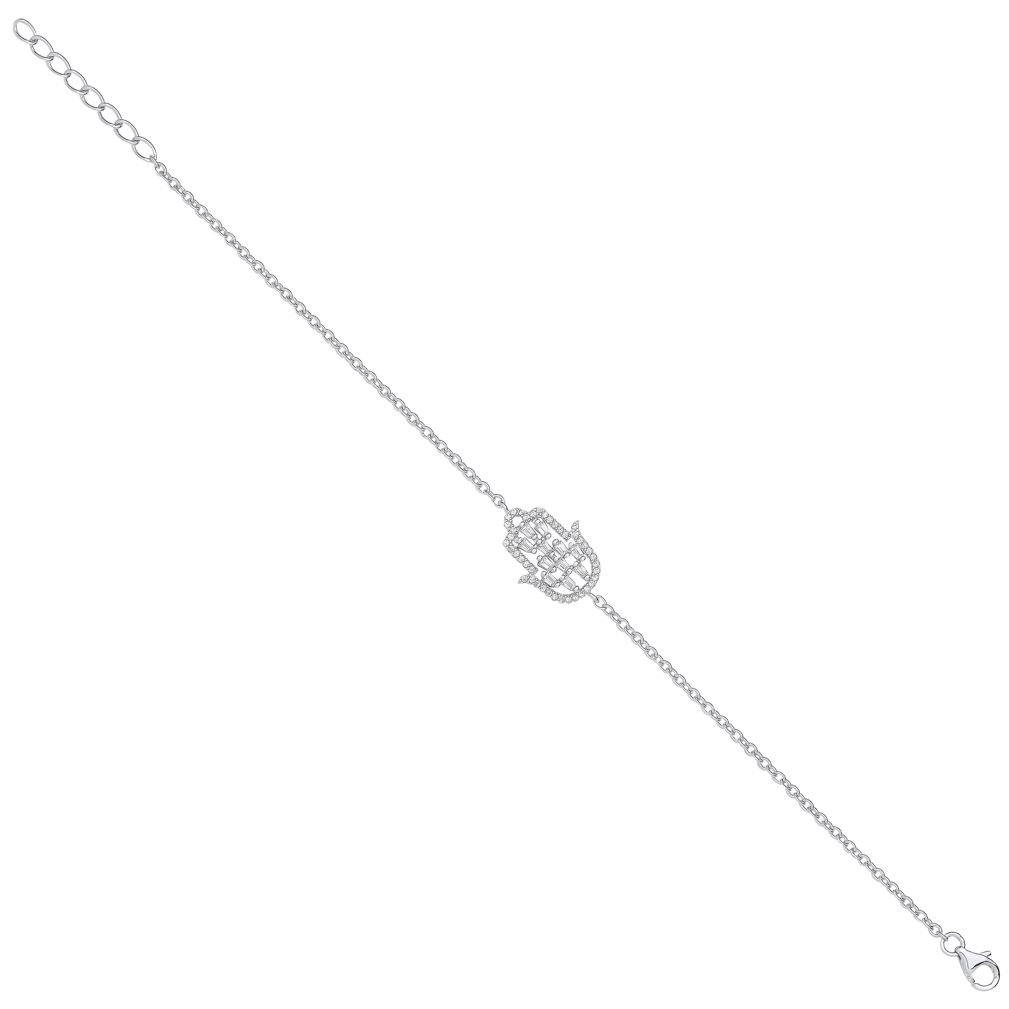Silver Cubic Zirconia Hamsa Bracelet