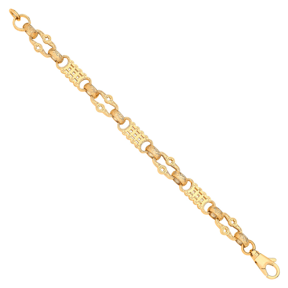 Yellow Gold Stars & Bars Gents Medium Link Bracelet