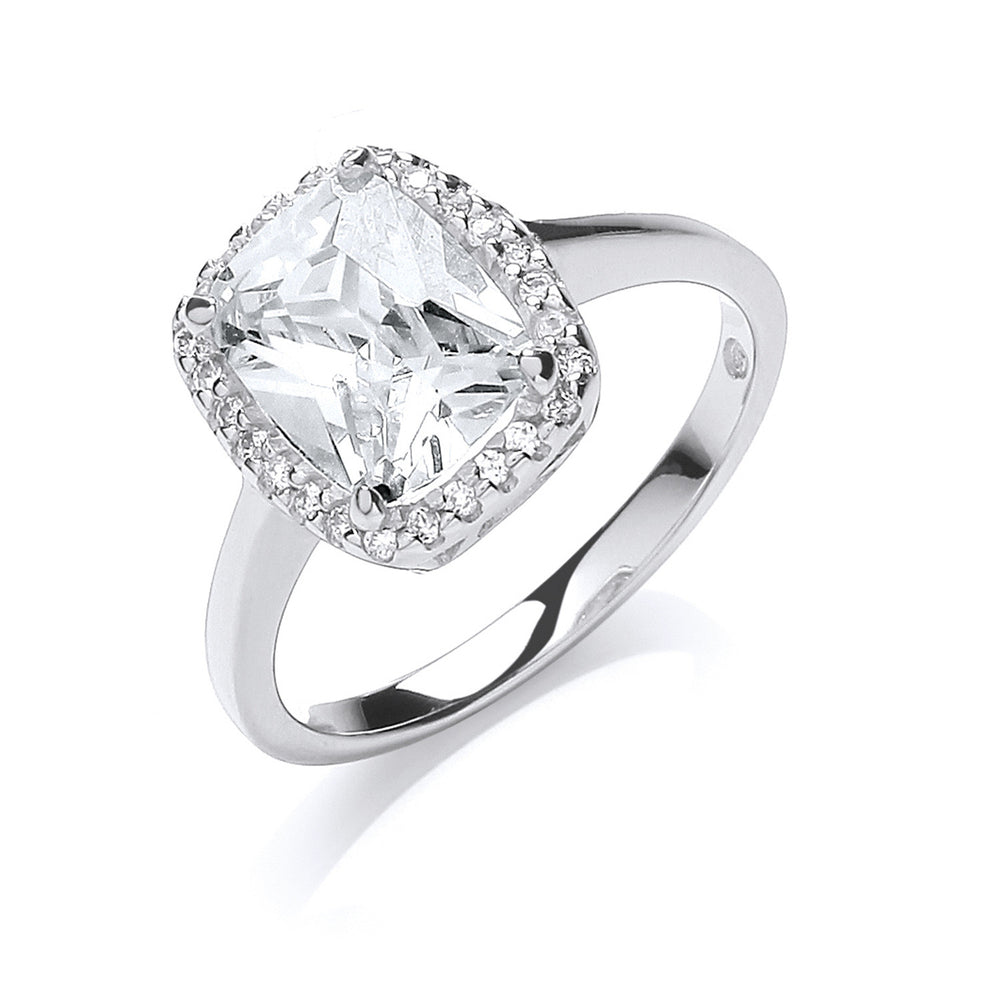 Silver Cushion Centre Cubic Zirconia Ring