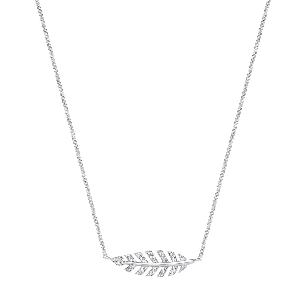 Silver Cubic Zirconia Feather Necklace
