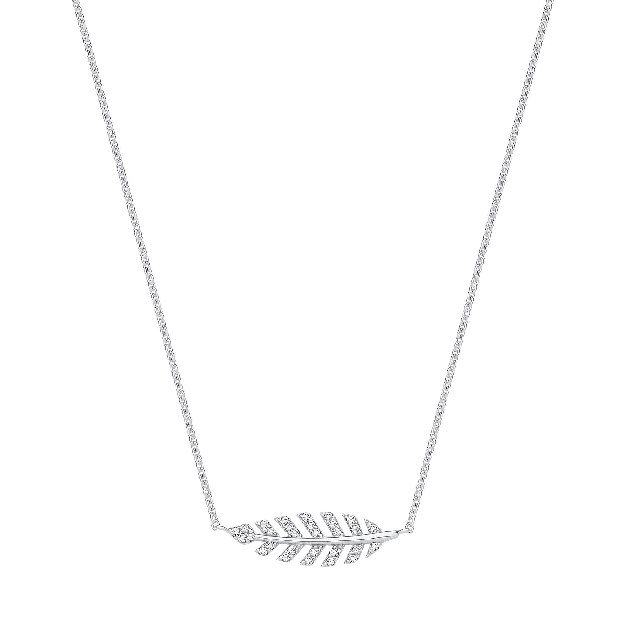 Silver Cubic Zirconia Feather Necklace