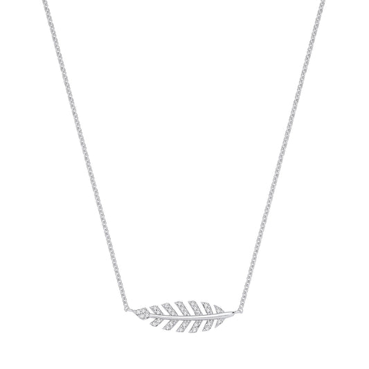Silver Cubic Zirconia Feather Necklace