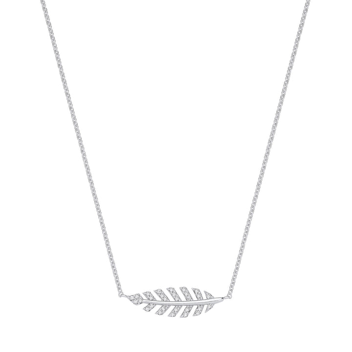 Silver Cubic Zirconia Feather Necklace