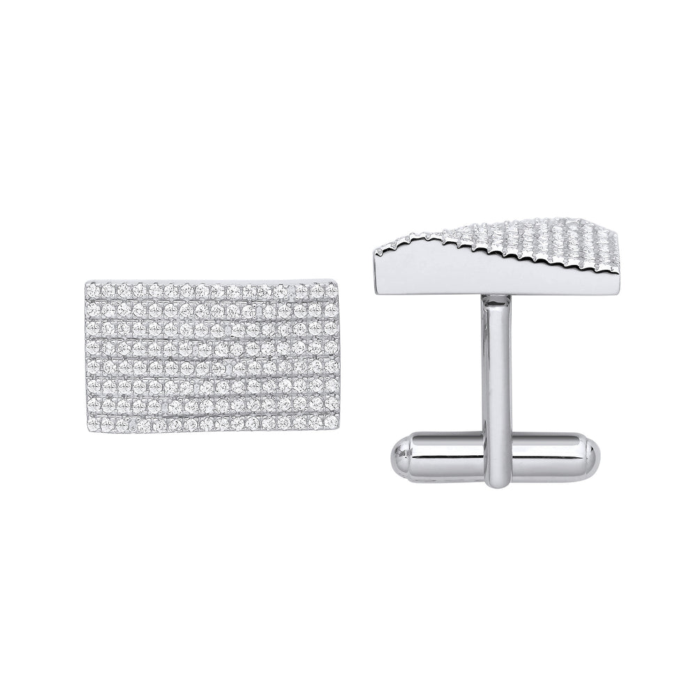 Silver Cubic Zirconia Rectangle Raised Slope Cufflinks