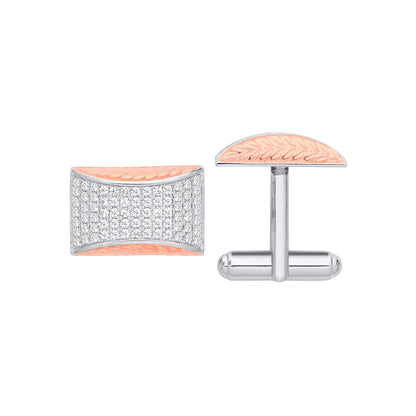 Silver Cubic Zirconias & Rose Gold Plating Barley Design Cufflinks