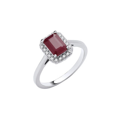18ct White gold 1.30ct Ruby and 0.12ct Diamond Ring