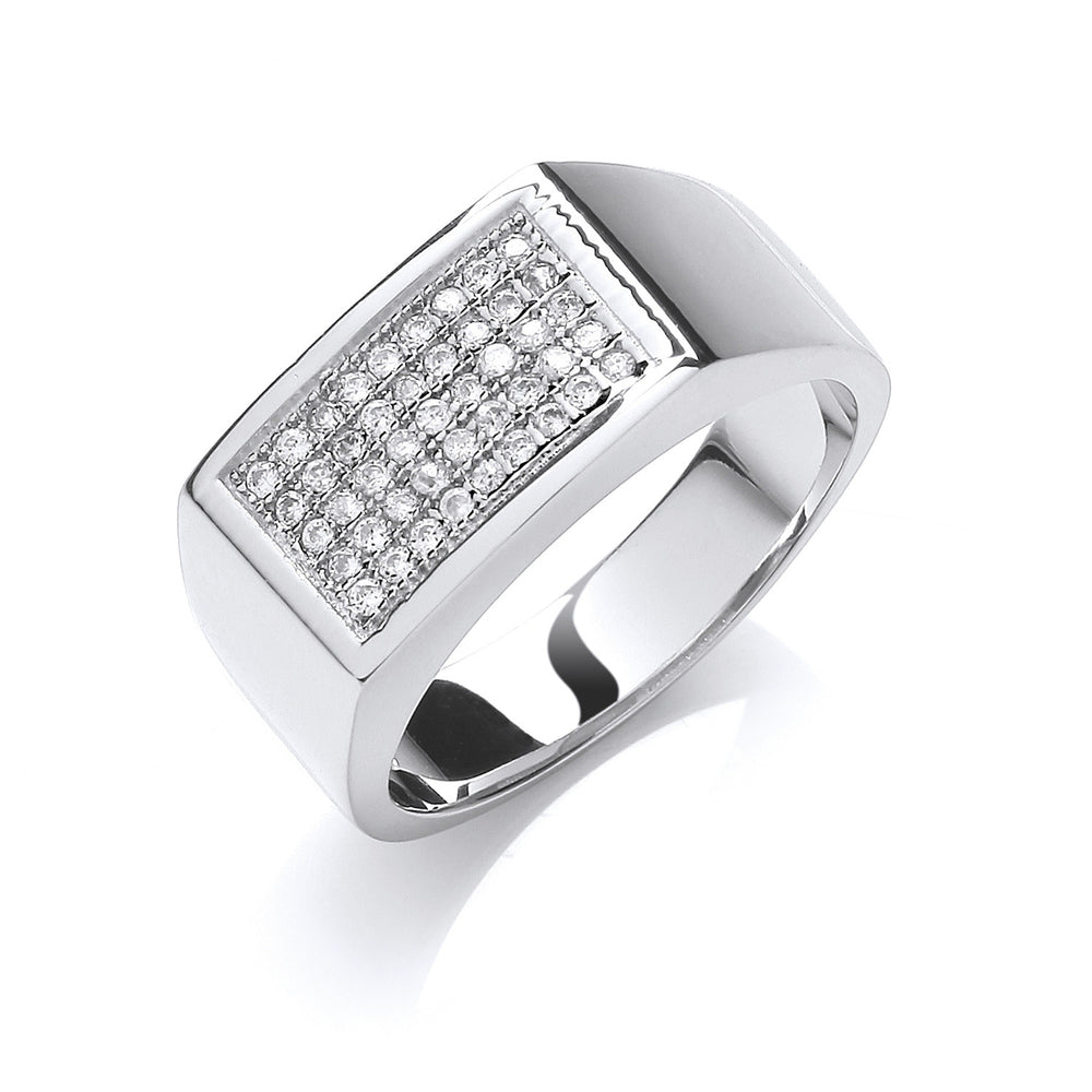 Silver Micro-Pave Cubic Zirconia Gents Ring
