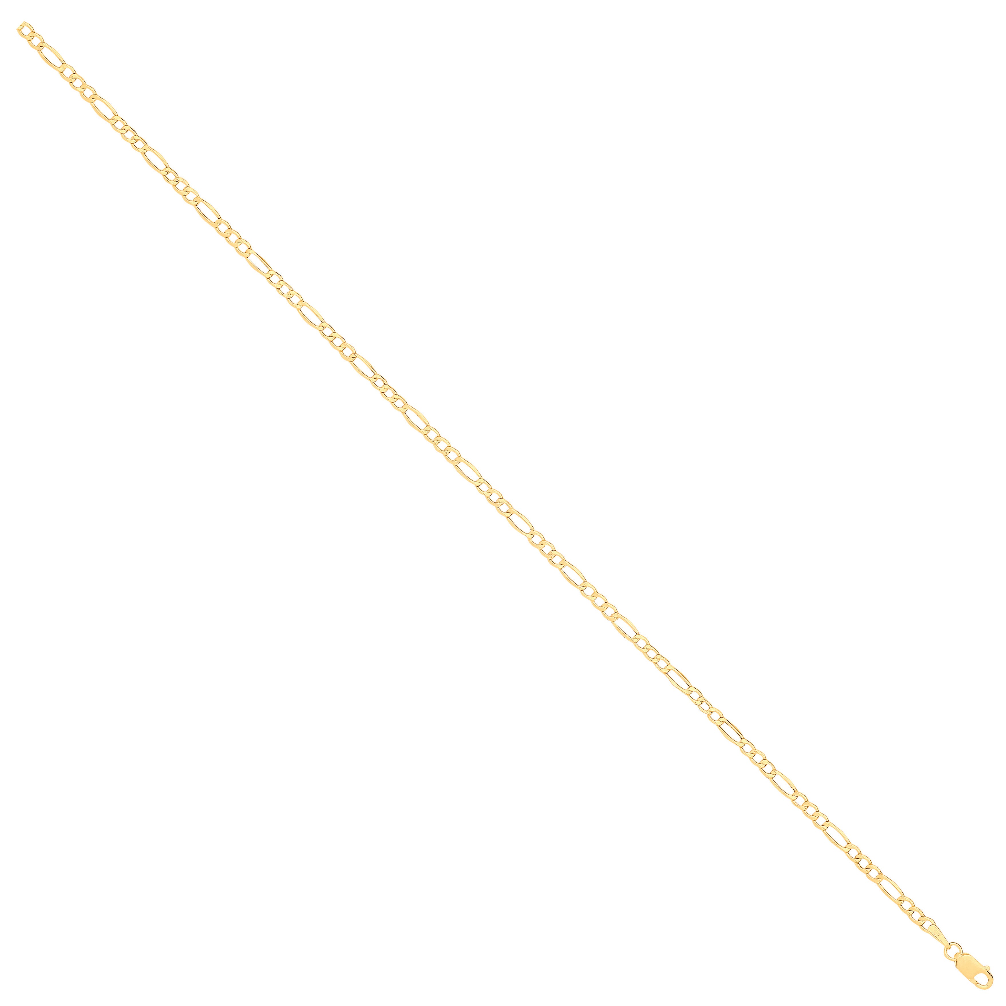 14ct Yellow Gold Hollow Beveled Figaro 2.6mm Chain