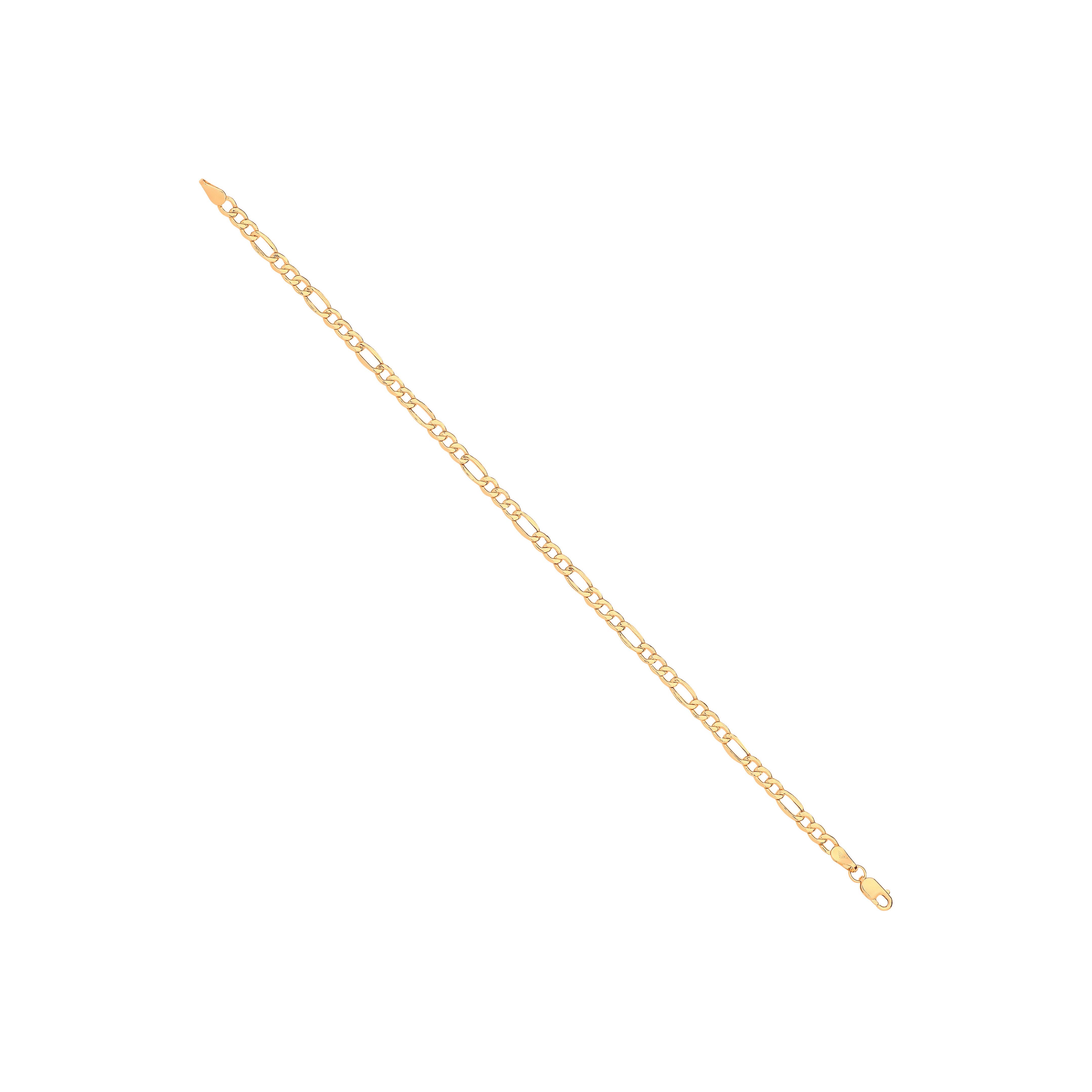 14ct Yellow Gold Hollow Beveled Figaro 3.4mm Chain