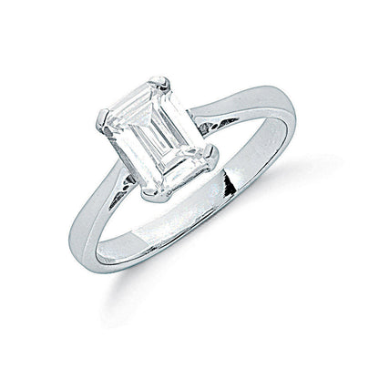 Silver Claw Set Emerald Cut Cubic Zirconia Solitaire Ring