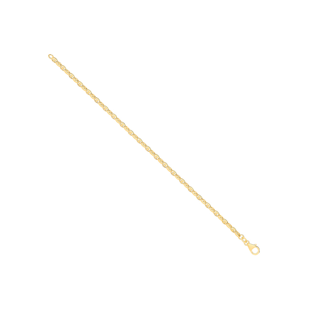 14ct Yellow Gold Hollow Oval Puff Marine 3.6mm Chain