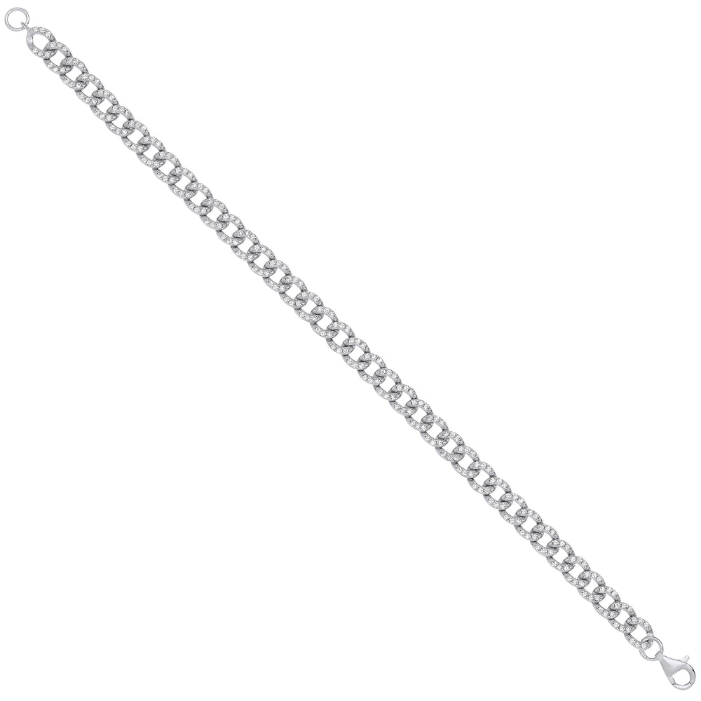 Silver Cubic Zirconia Curb Gents 6.4mm Bracelet