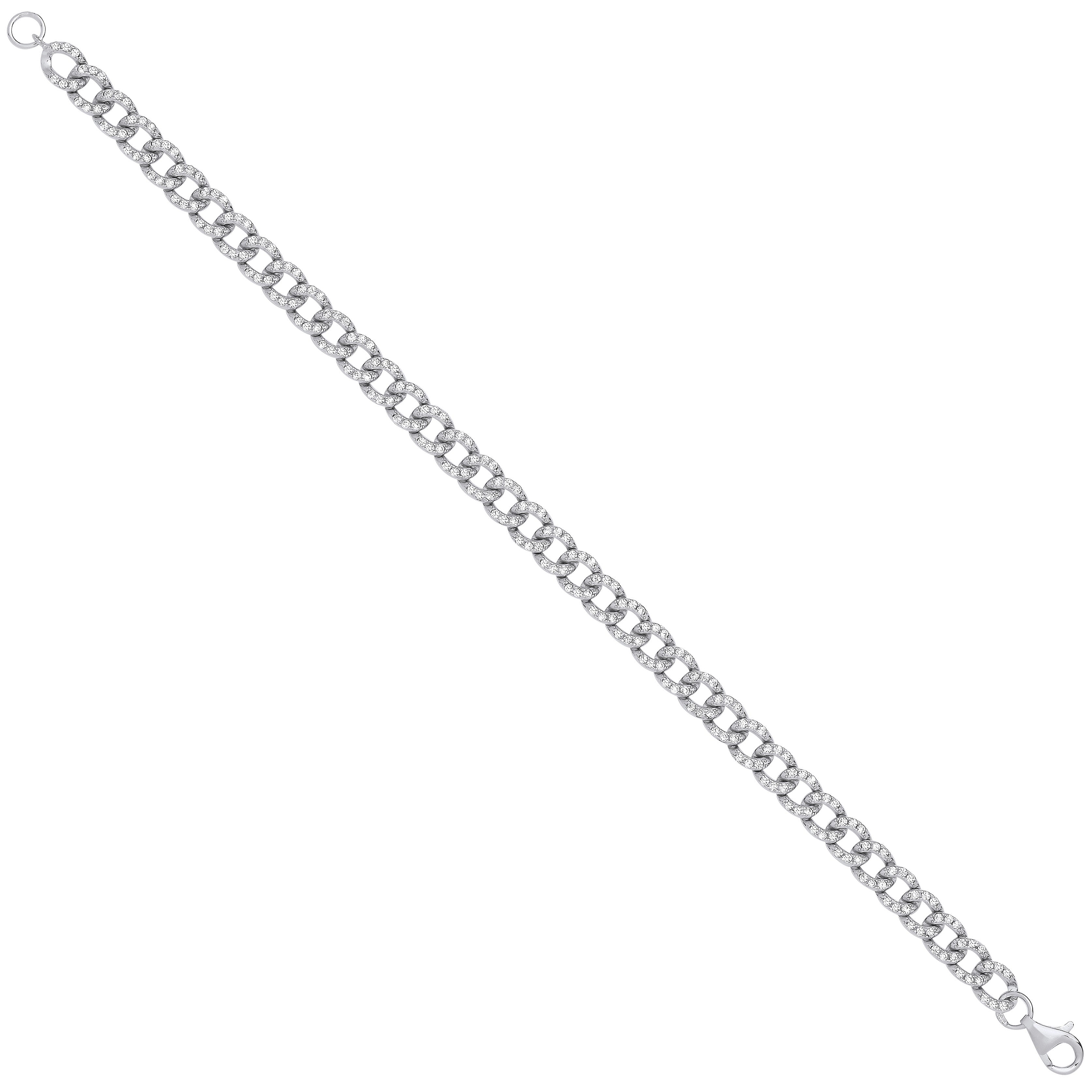 Silver Cubic Zirconia Curb Gents 6.4mm Bracelet