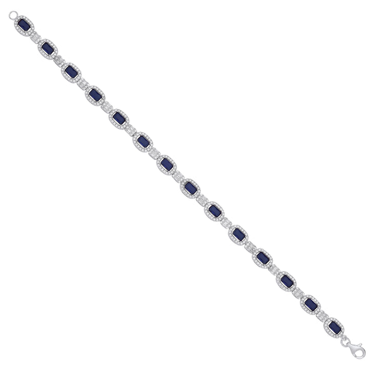 Silver Clear Cubic Zirconia & Blue Sapphire Glass Halo Style Ladies Bracelet