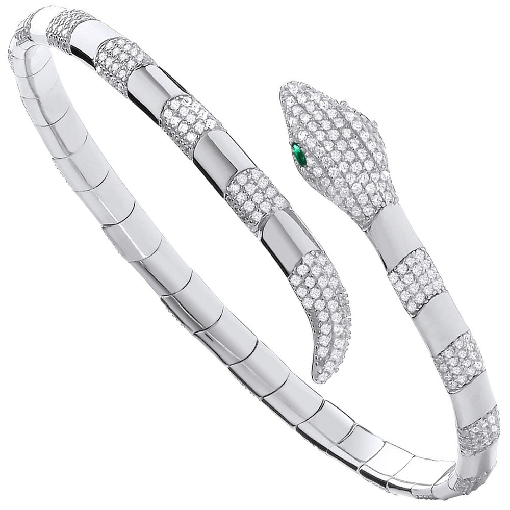 Silver Cubic Zirconia Snake Ladies 4.7mm Bangle