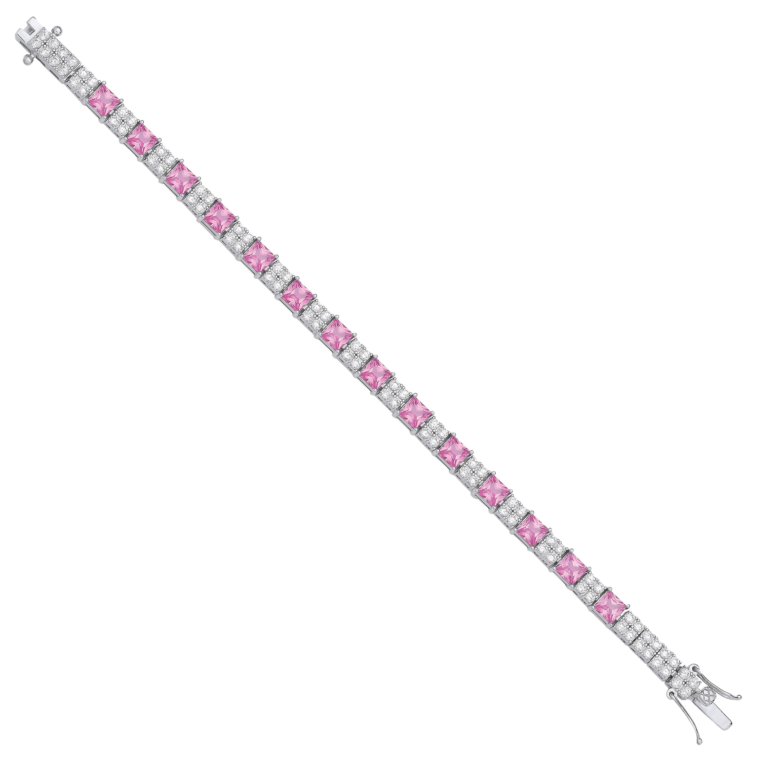Silver Pink and Clear Cubic Zirconia Tennis Ladies 6.2mm Bracelet