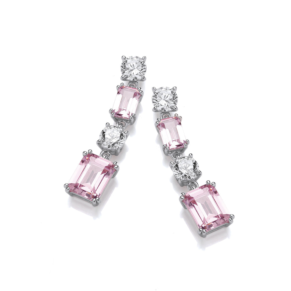 Pink & Clear Cubic Zirconias Silver Drop Earrings