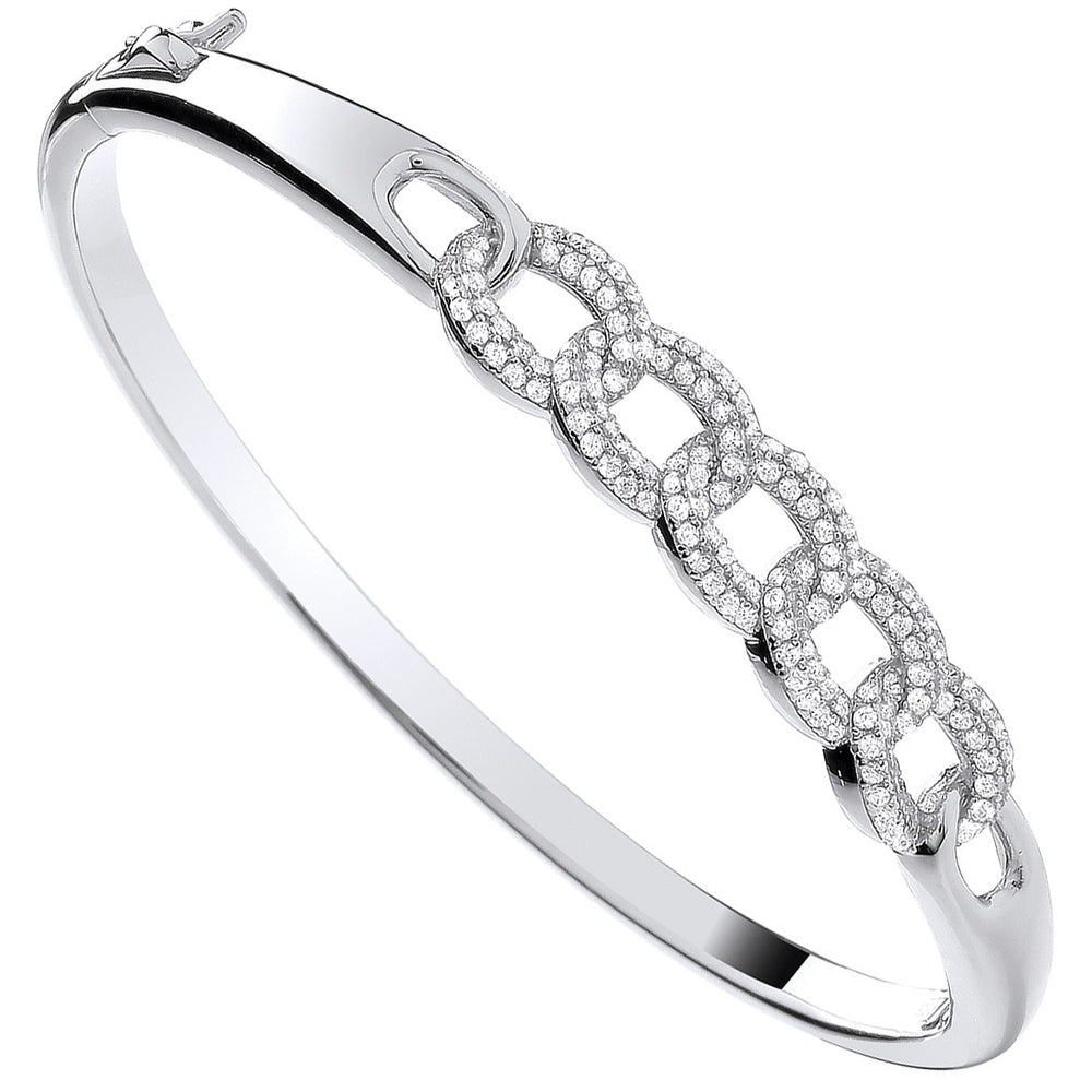 Silver Curb Link Style Cubic Zirconia Bangle
