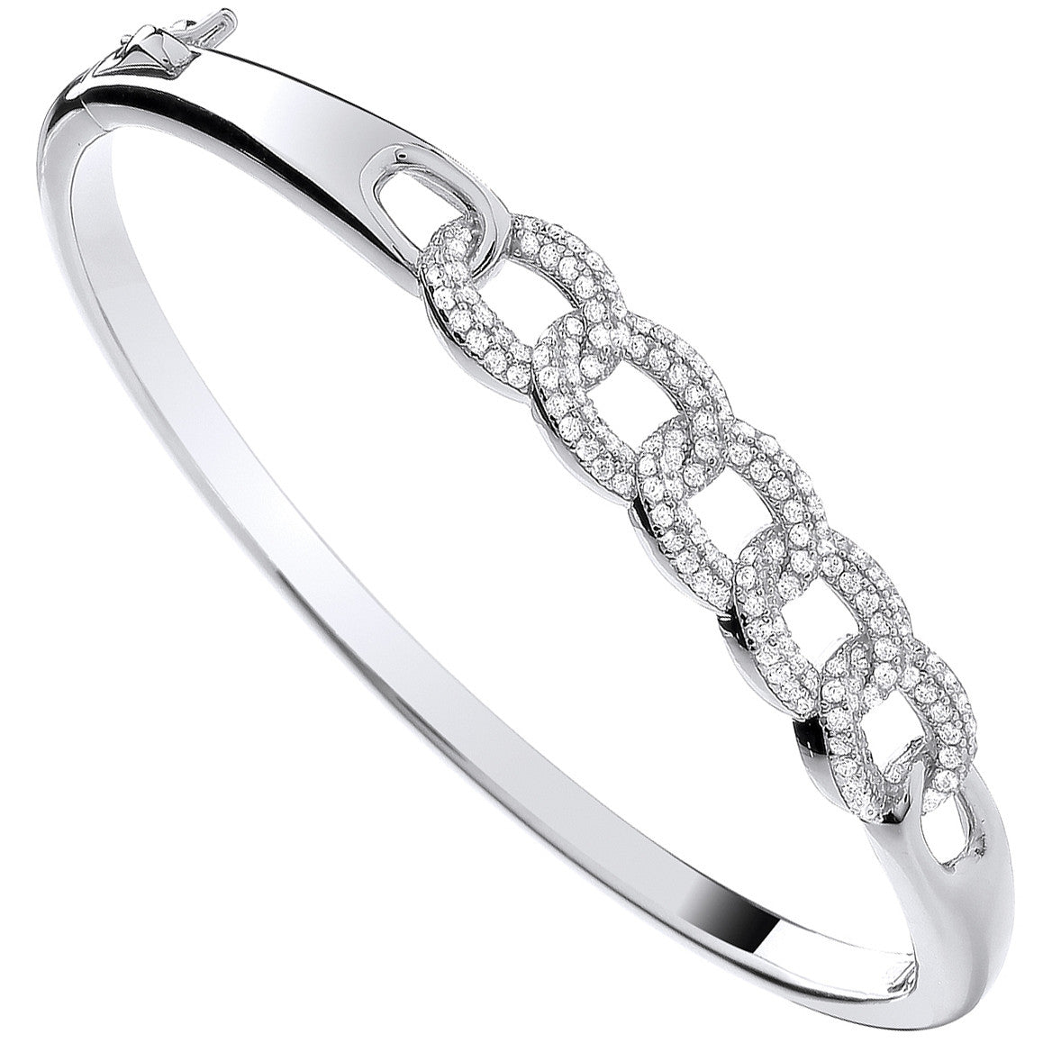 Silver Curb Link Style Cubic Zirconia Bangle