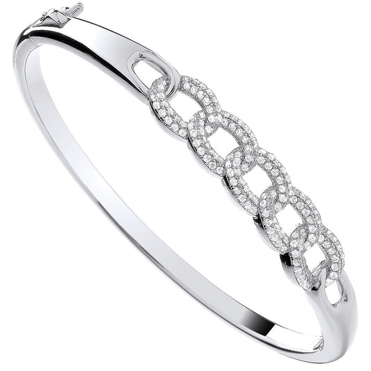 Silver Curb Link Style Cubic Zirconia Bangle