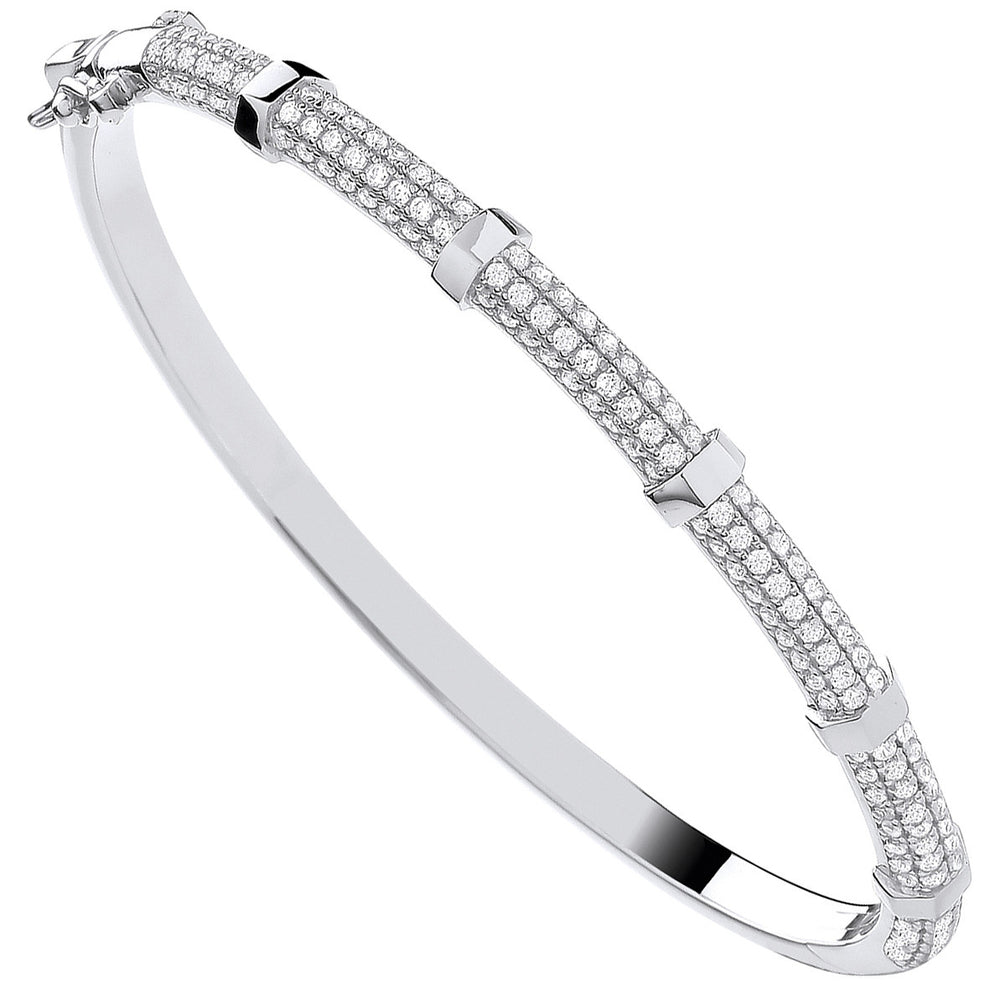 Silver Cubic Zirconia Bangle with Hex Nuts