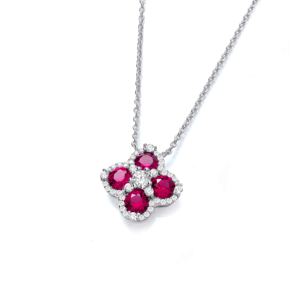 Red Four Leaf Clover Cubic Zirconia Silver Necklace – product view