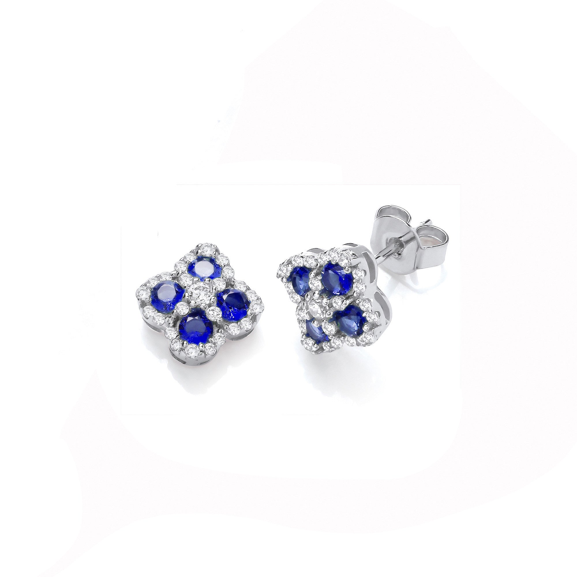 Blue Four Leaf Clover Cubic Zirconia Stud Earrings
