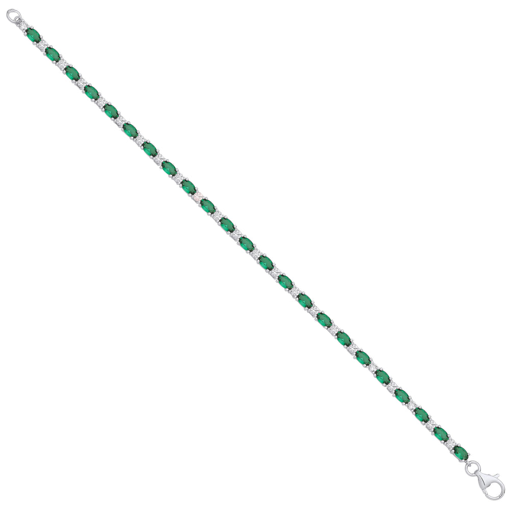 Silver Green & Clear Cubic Zirconia Silver Tennis Ladies Bracelet