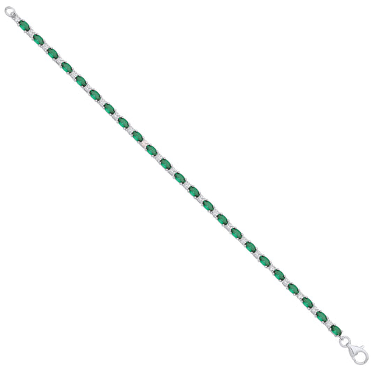 Silver Green & Clear Cubic Zirconia Silver Tennis Ladies Bracelet