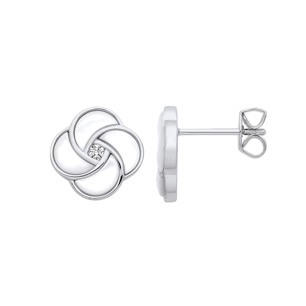 Silver White Shell Swirl Stud Earrings – product view