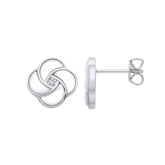 Silver White Shell Swirl Stud Earrings