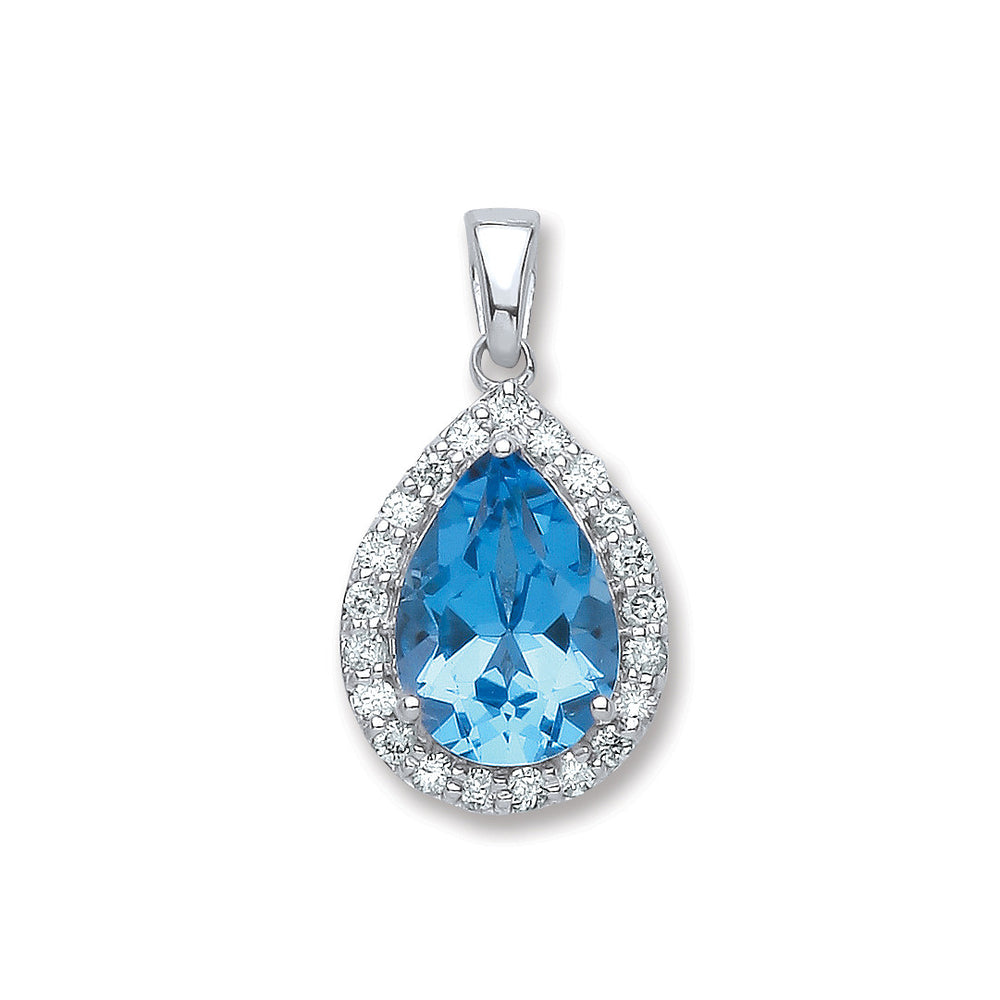 9ct White Gold 0.20ct Diamond, 2.5ct BT Pear Shape Pendant