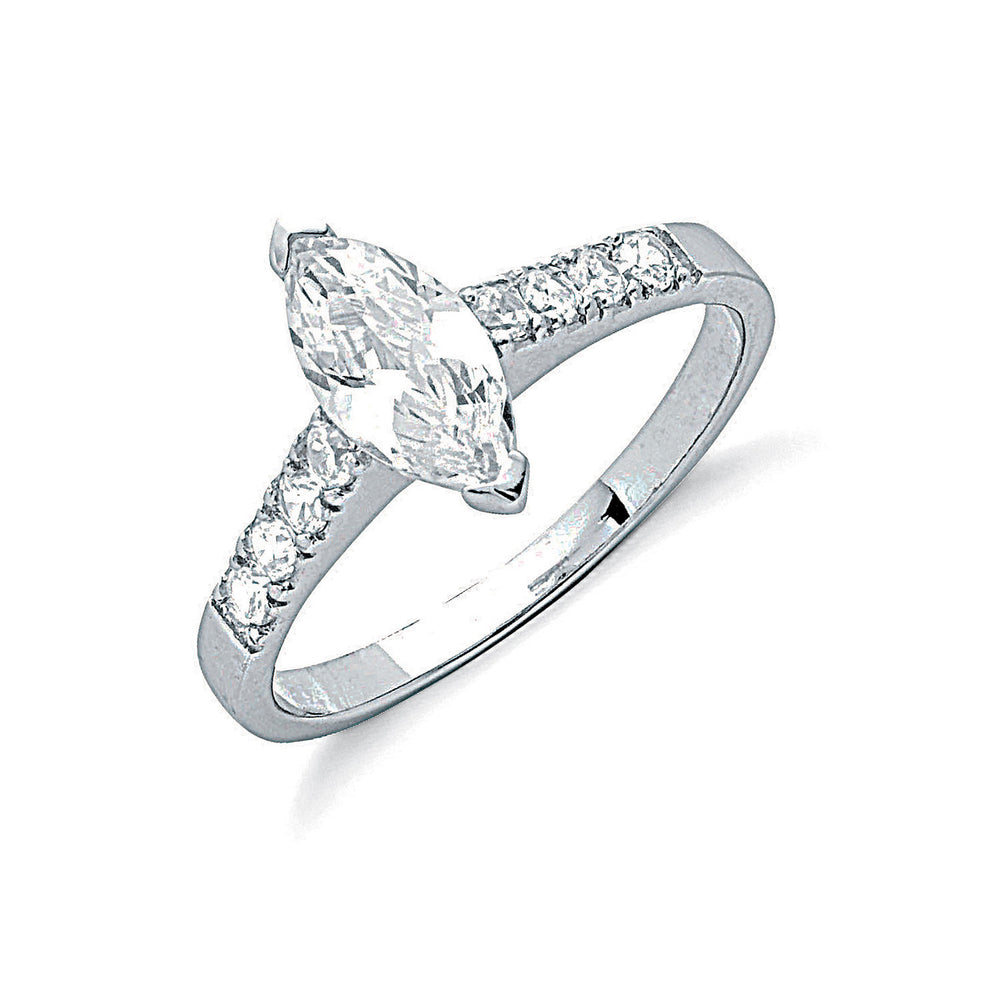 Silver Claw Set Marquies Cut Cubic Zirconia Solitaire Ring