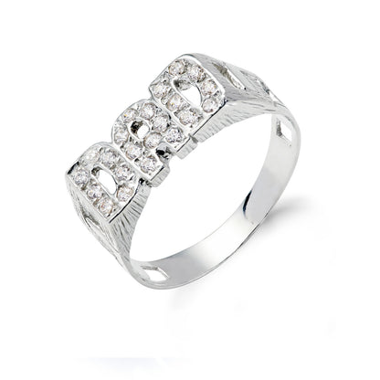Silver Dad Cubic Zirconia ID Side Ring