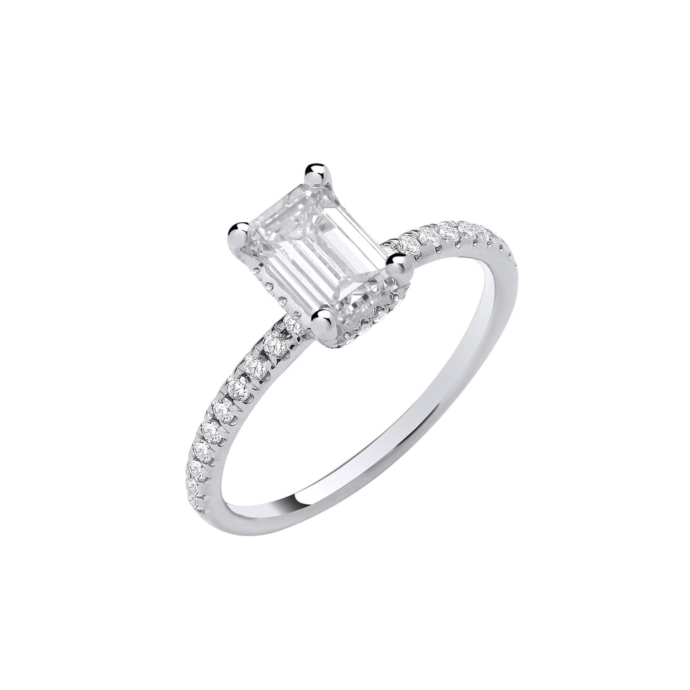 18ct White Gold 1.23ctw Emerald Cut LAB GROWN Hidden Halo Diamond Ring IGI Certified – product view