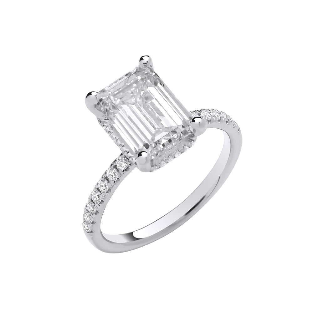 18ct White Gold 3.30ctw Emerald Cut LAB GROWN Hidden Halo Diamond Ring IGI Certified