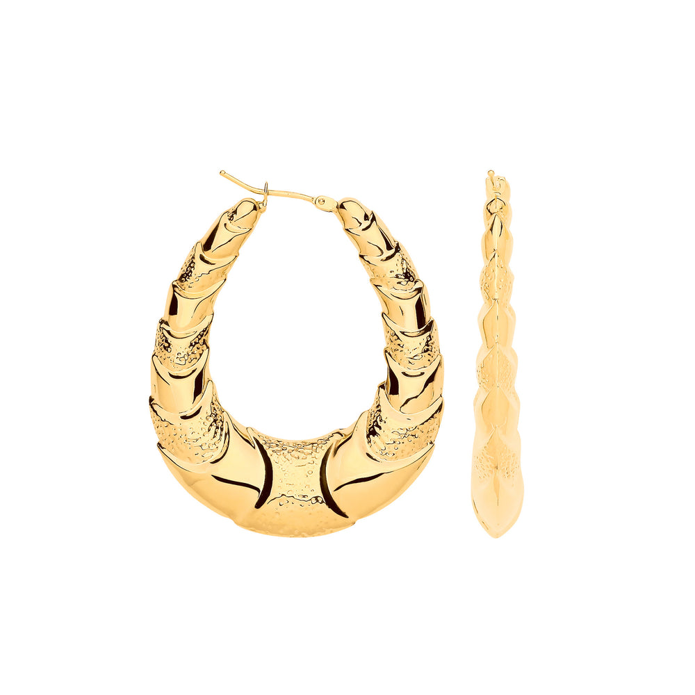 Yellow Gold Fancy Oval Design Creoles